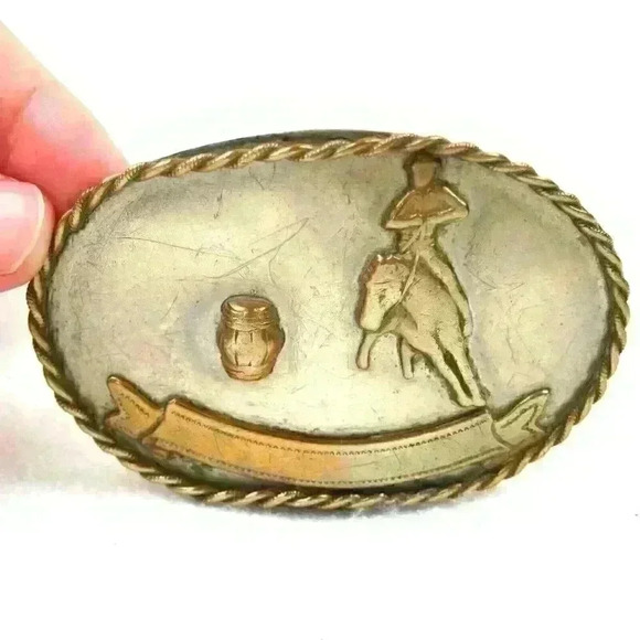 Other - Vintage Belt Buckle Western Rodeo Barrel Racing Metal Ornate Scroll Trophy Award